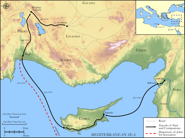 Bible map: Acts 13 — The First Journey Begins