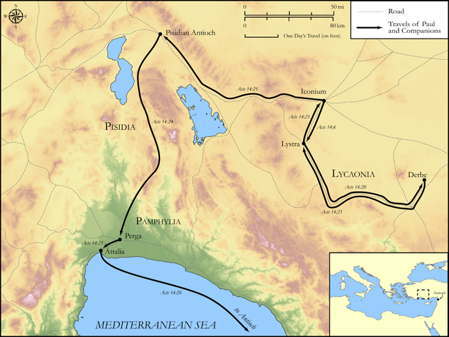 Bible map: Acts 14 — The First Journey