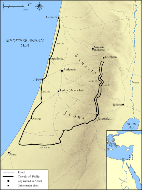 Bible map: Acts 8 — Philip's Travels