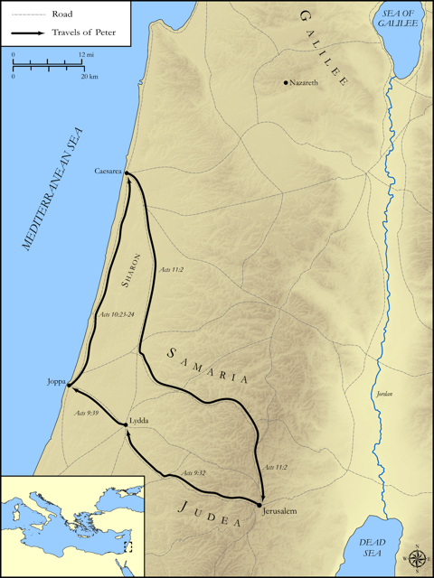 Bible map: Acts 9-11 — Peter's Travels