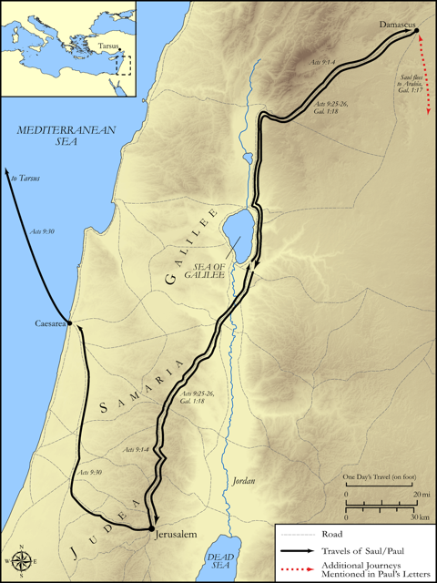 Bible map: Acts 9 — The Damascus Road