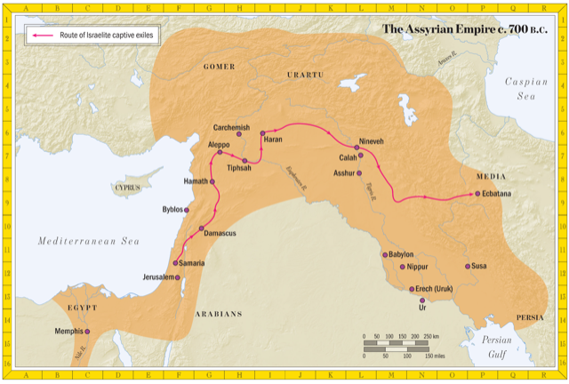 Bible map: The Assyrian Empire (c. 700 BC)