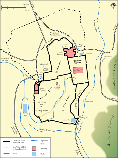 Bible map: Jerusalem in the Time of Christ