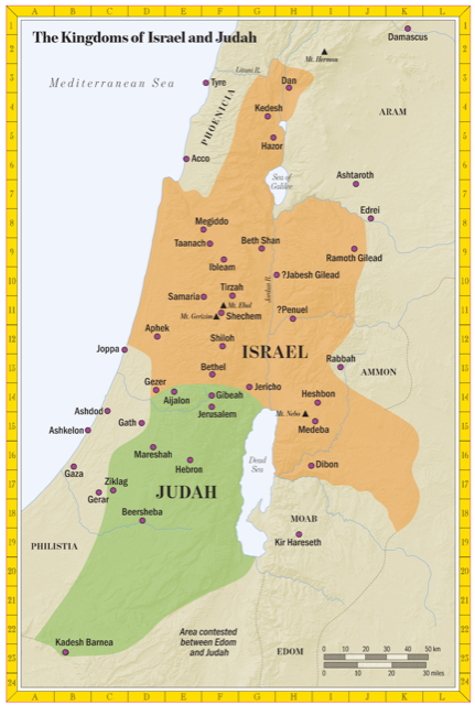 Bible map: The Kingdoms of Israel and Judah