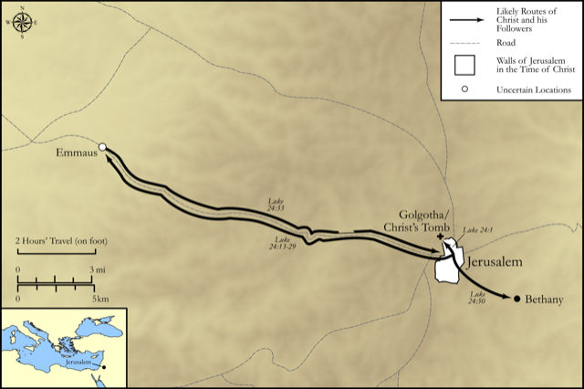 Bible map: Luke 24 — The Road to Emmaus