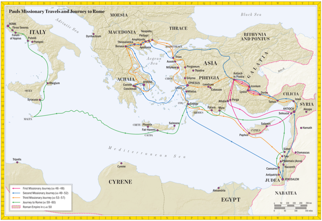 Bible map: Paul's Missionary Journeys