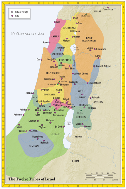 Bible map: The Twelve Tribes of Israel