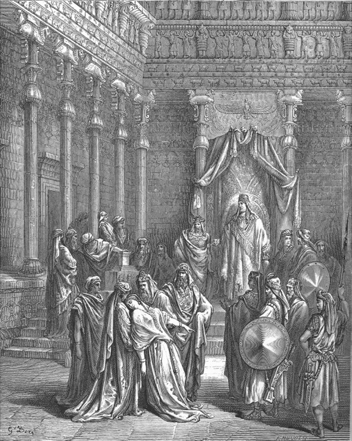 Engraving of Esther standing before Ahasuerus in the inner court