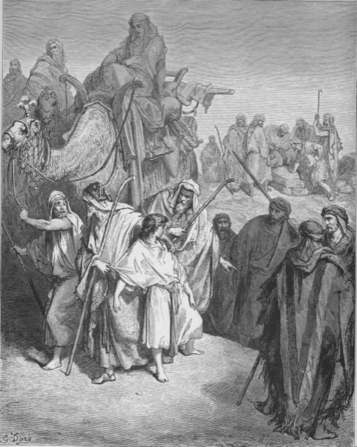Engraving of Joseph handed over to the traders as his brothers look on