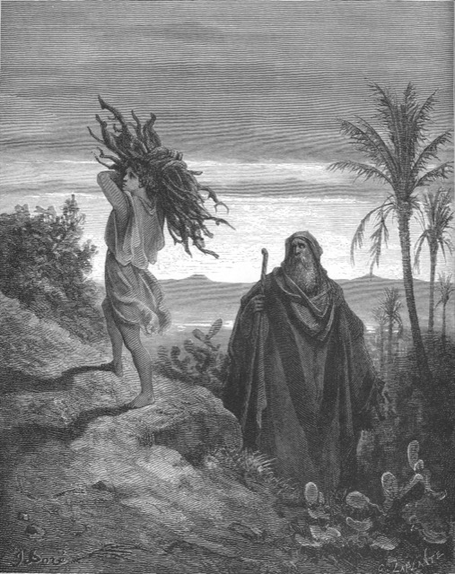 Engraving of Abraham with Isaac at the altar as the angel intervenes